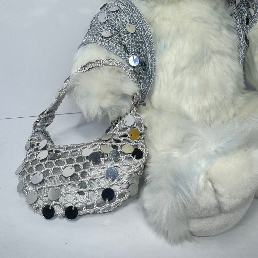 Build-A-Bear Workshop VTG Shaggy Frosted‎ White Blue Teddy Bear w/ Sequin Outfit - Picture 2 of 6